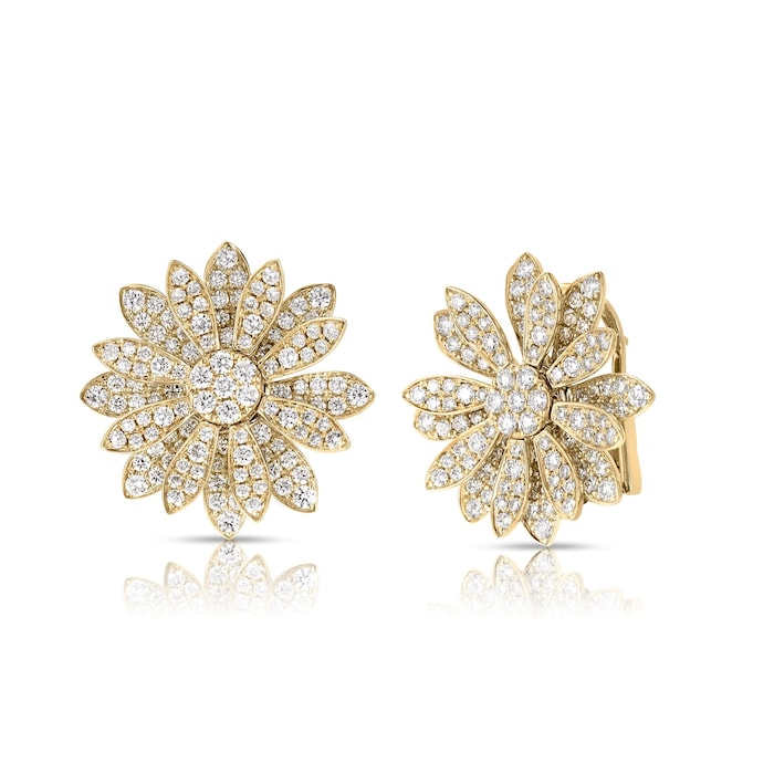 Roberto Coin 18K Yellow Gold Margherita 2.12cttw Pavé Diamond Flower Stud Earrings