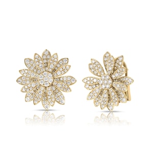 Roberto Coin 18K Yellow Gold Margherita 2.12cttw Pavé Diamond Flower Stud Earrings