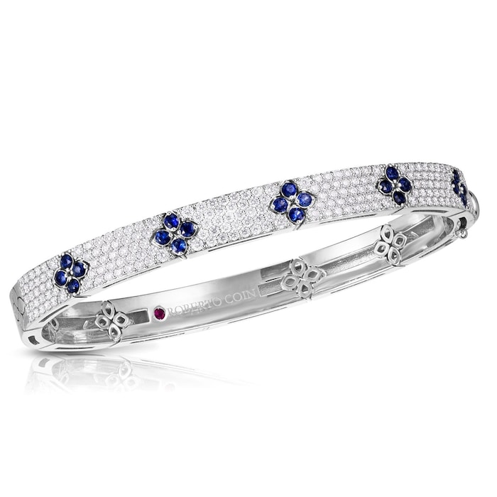 Roberto Coin 18K White Gold Love In Verona Pavé Diamond & Sapphire Bangle