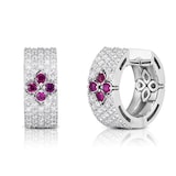 Roberto Coin 18K White Gold Love In Verona Pavé Diamond & Ruby Hoop Earrings