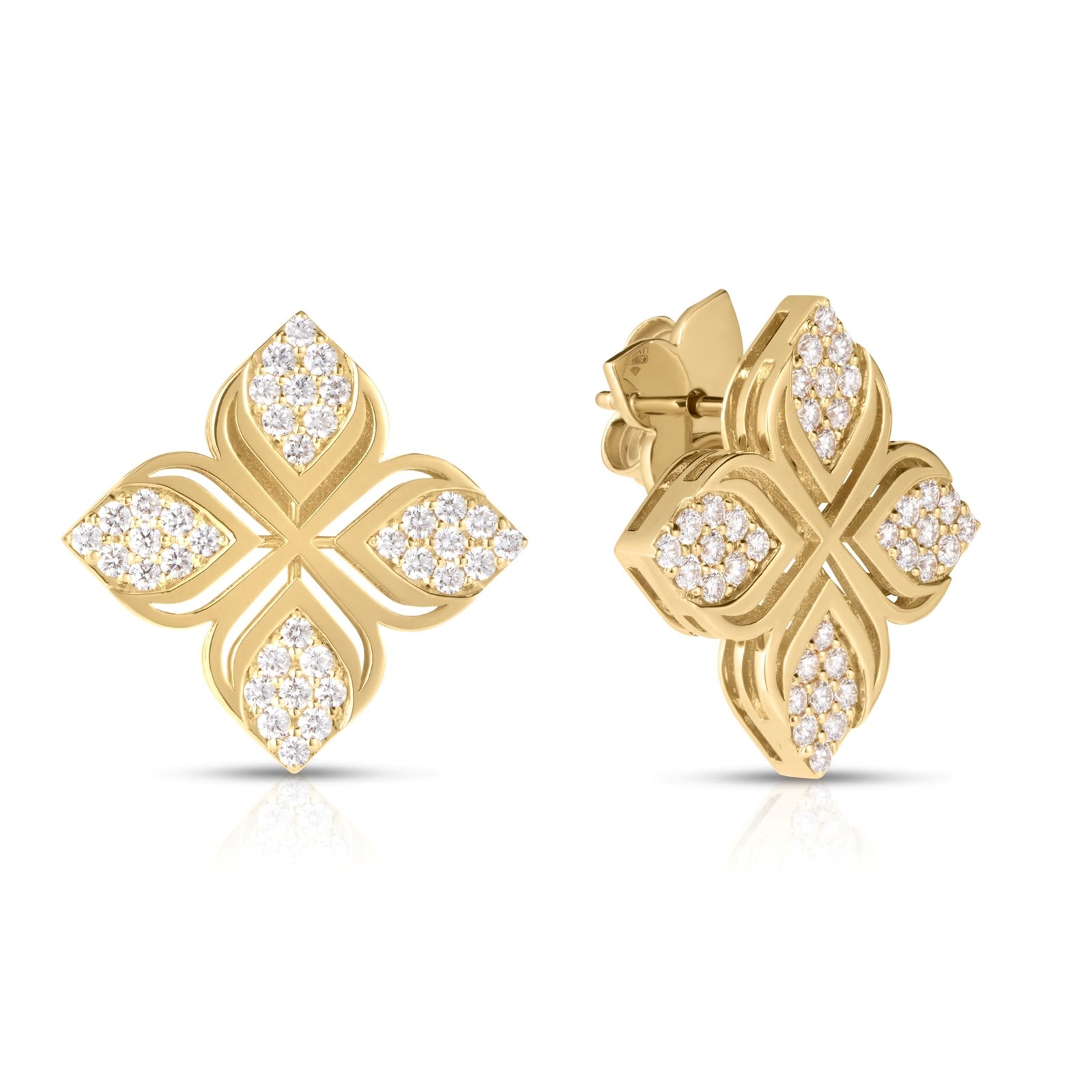 Roberto Coin 18K Yellow Gold Arabesque 0.68cttw Pavé Diamond Flower Earrings