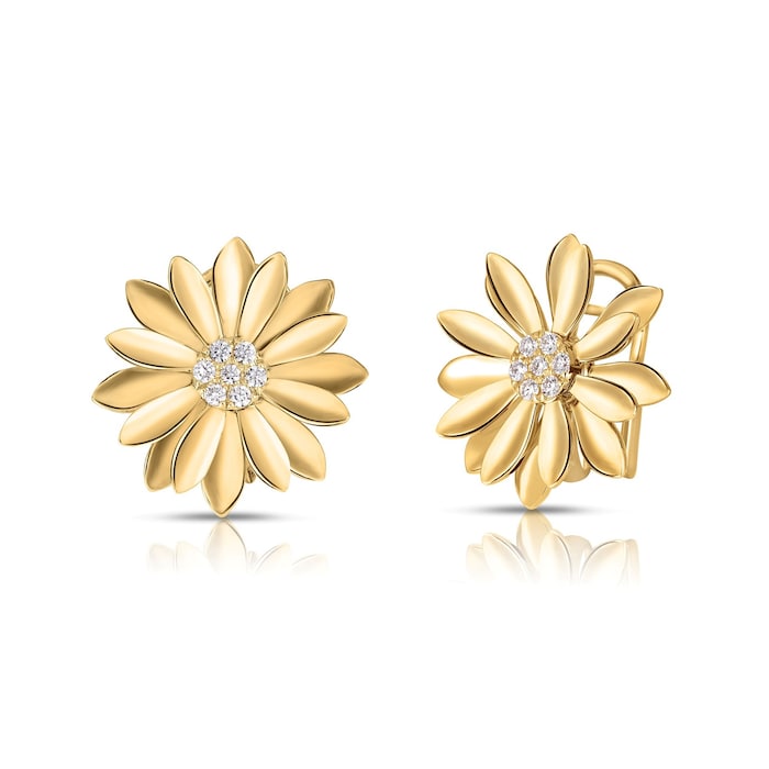 Roberto Coin 18K Yellow Gold Margherita 0.18cttw Diamond Flower Stud Earrings