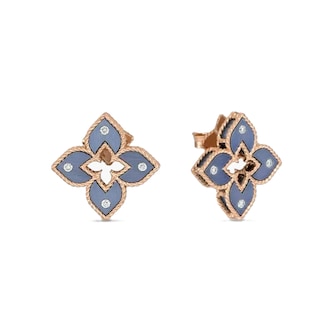 Roberto Coin 18K Rose Gold Venetian Princess 0.10cttw Diamond & Blue Titanium Stud Earrings
