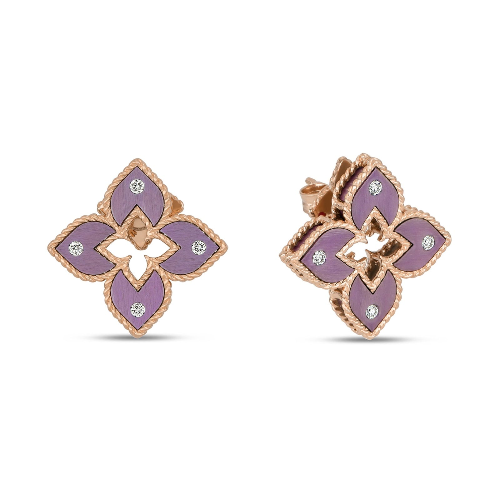 Roberto Coin 18K Rose Gold Venetian Princess 0.11cttw Diamond & Purple Titanium Stud Earrings