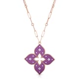 Roberto Coin 18K Rose Gold Venetian Princess 0.37cttw Diamond & Purple Titanium Flower Necklace