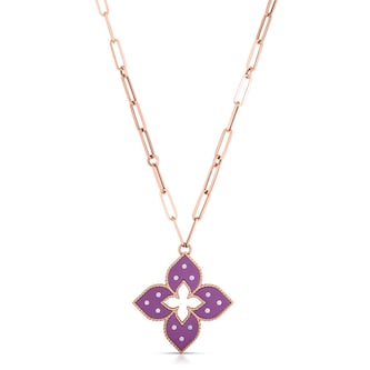 Roberto Coin 18K Rose Gold Venetian Princess 0.15cttw Diamond & Purple Titanium Flower Necklace Roberto Coin 18K Rose Gold Venetian Princess 0.15cttw Diamond & Purple Titanium Flower Necklace