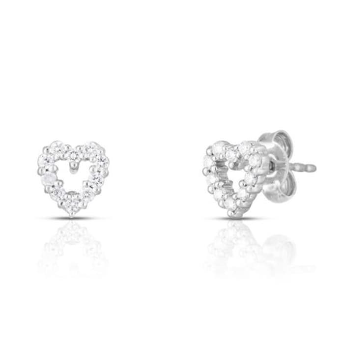 Roberto Coin 18K White Gold Tiny Treasures Diamond Heart Stud Earrings