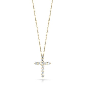 Roberto Coin 18K Yellow Gold Tiny Treasures Diamond Cross Necklace