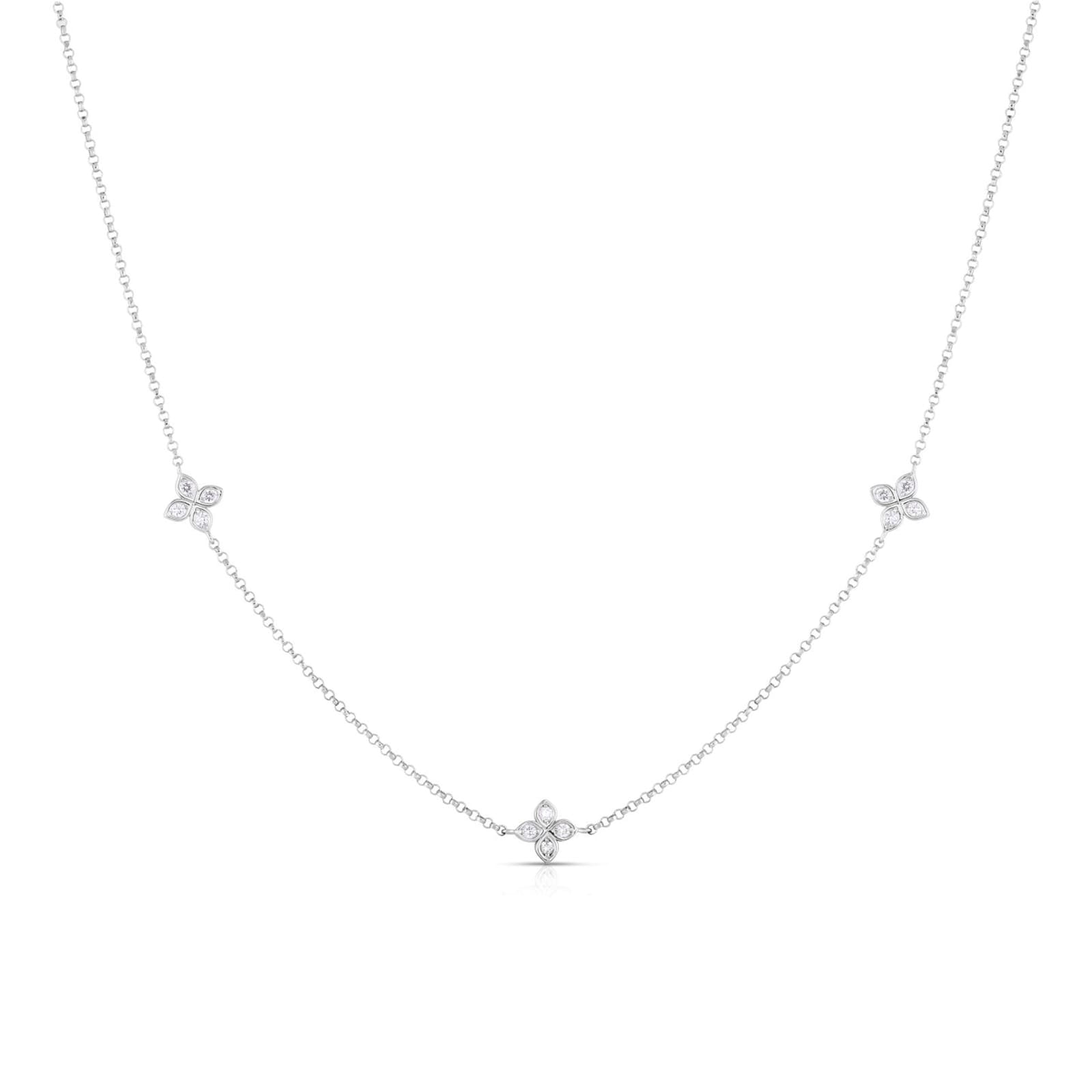Roberto Coin 18K White Gold Love By The Inch 3 Station Diamond Necklace