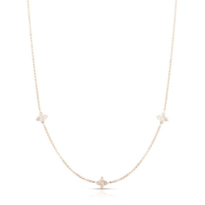 Roberto Coin 18K Rose Gold Love By The Inch 3 Station Diamond Necklace