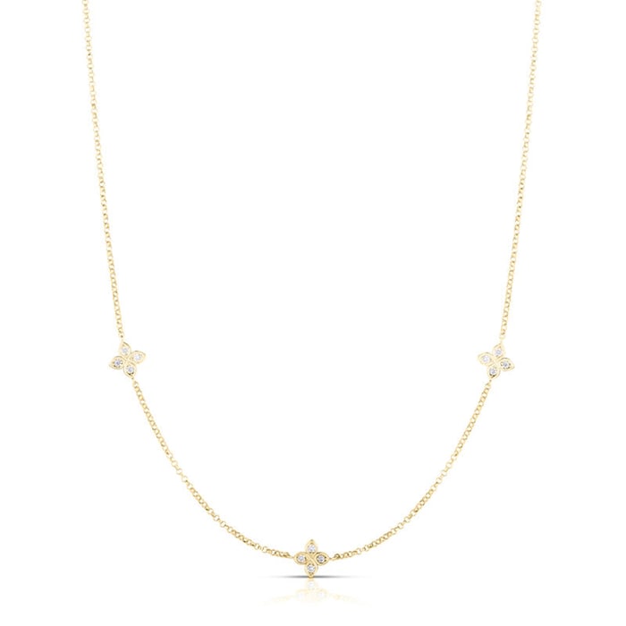 Roberto Coin 18K Yellow Gold Love By The Inch 3 Station Diamond Necklace