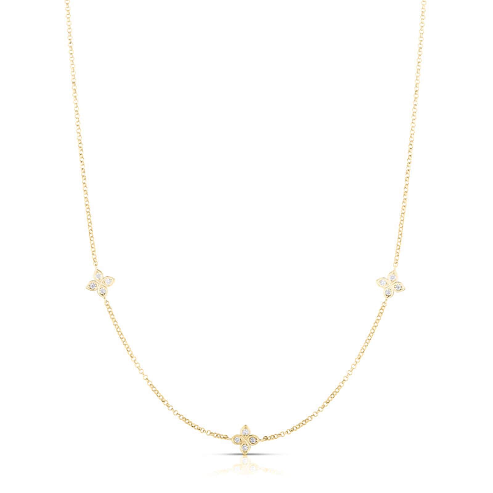 Roberto Coin 18K Yellow Gold Love By The Inch 3 Station Diamond Necklace