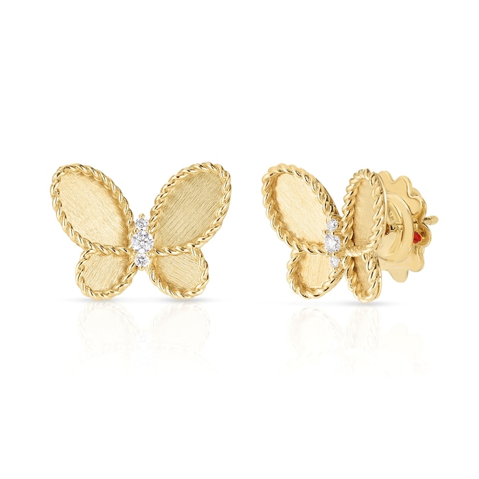 Roberto Coin 18K Yellow Gold Jasmine Diamond Butterfly Stud Earrings