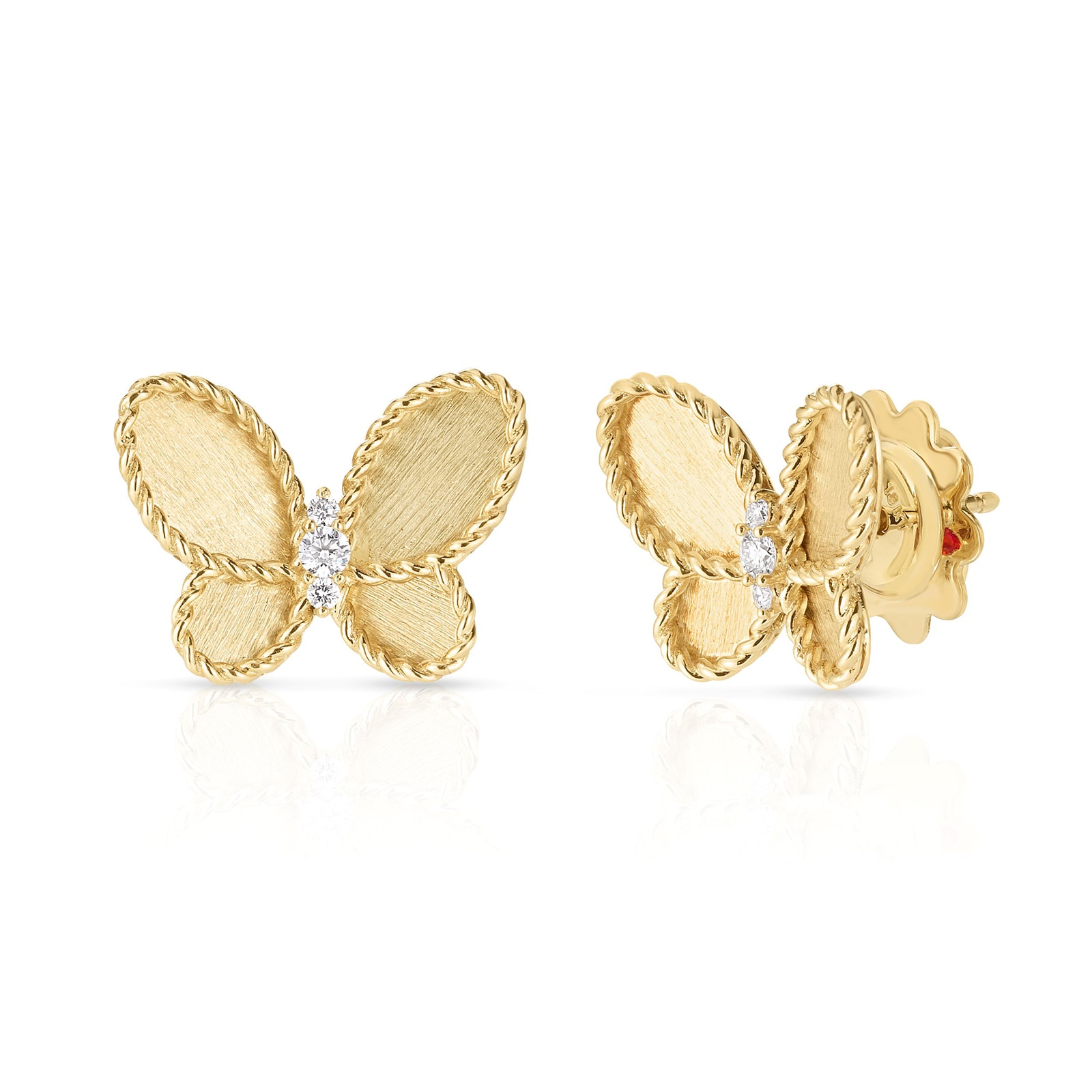 Roberto Coin 18K Yellow Gold Jasmine Diamond Butterfly Stud Earrings