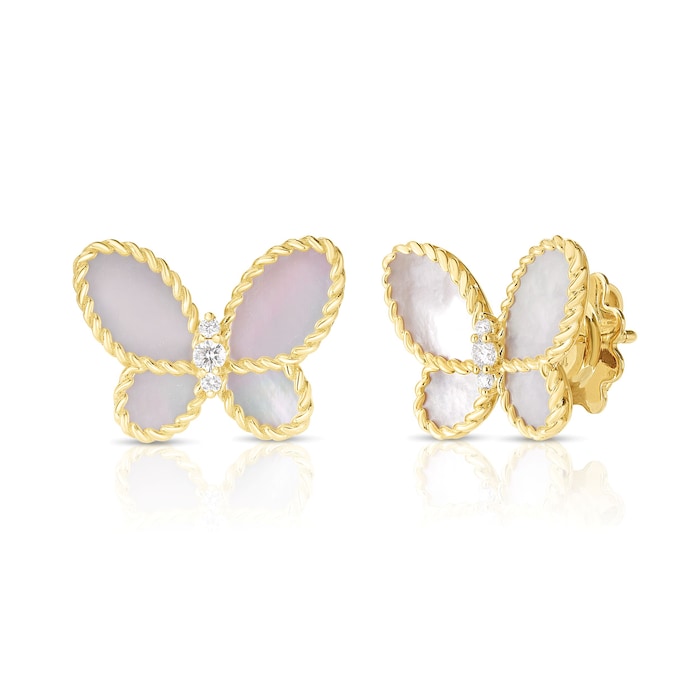 Roberto Coin 18K Yellow Gold Jasmine Diamond & Mother Of Pearl Butterfly Stud Earrings