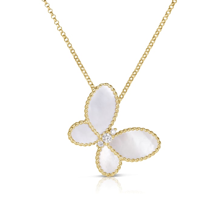 Roberto Coin 18K Yellow Gold Jasmine Diamond & Mother Of Pearl Butterfly Necklace