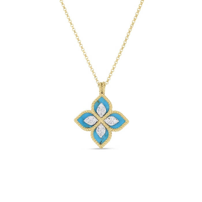 Roberto Coin 18K Yellow Gold Venetian Princess Diamond & Turquoise Flower Necklace