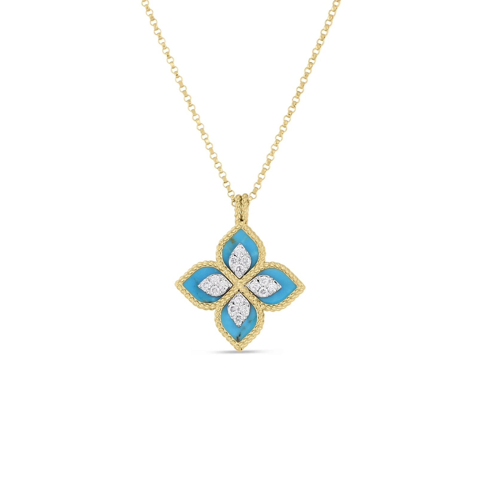 Roberto Coin 18K Yellow Gold Venetian Princess Diamond & Turquoise Flower Necklace