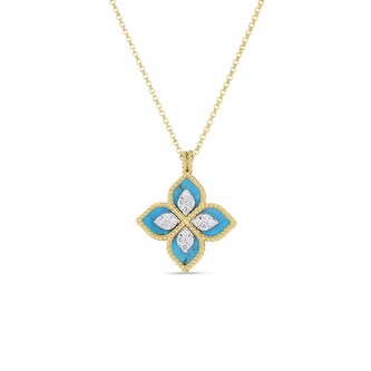 Roberto Coin 18K Yellow Gold Venetian Princess Diamond & Turquoise Flower Necklace