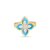 Roberto Coin 18K Yellow Gold Venetian Princess Diamond & Turquoise Flower Ring - Ring Size 6.5
