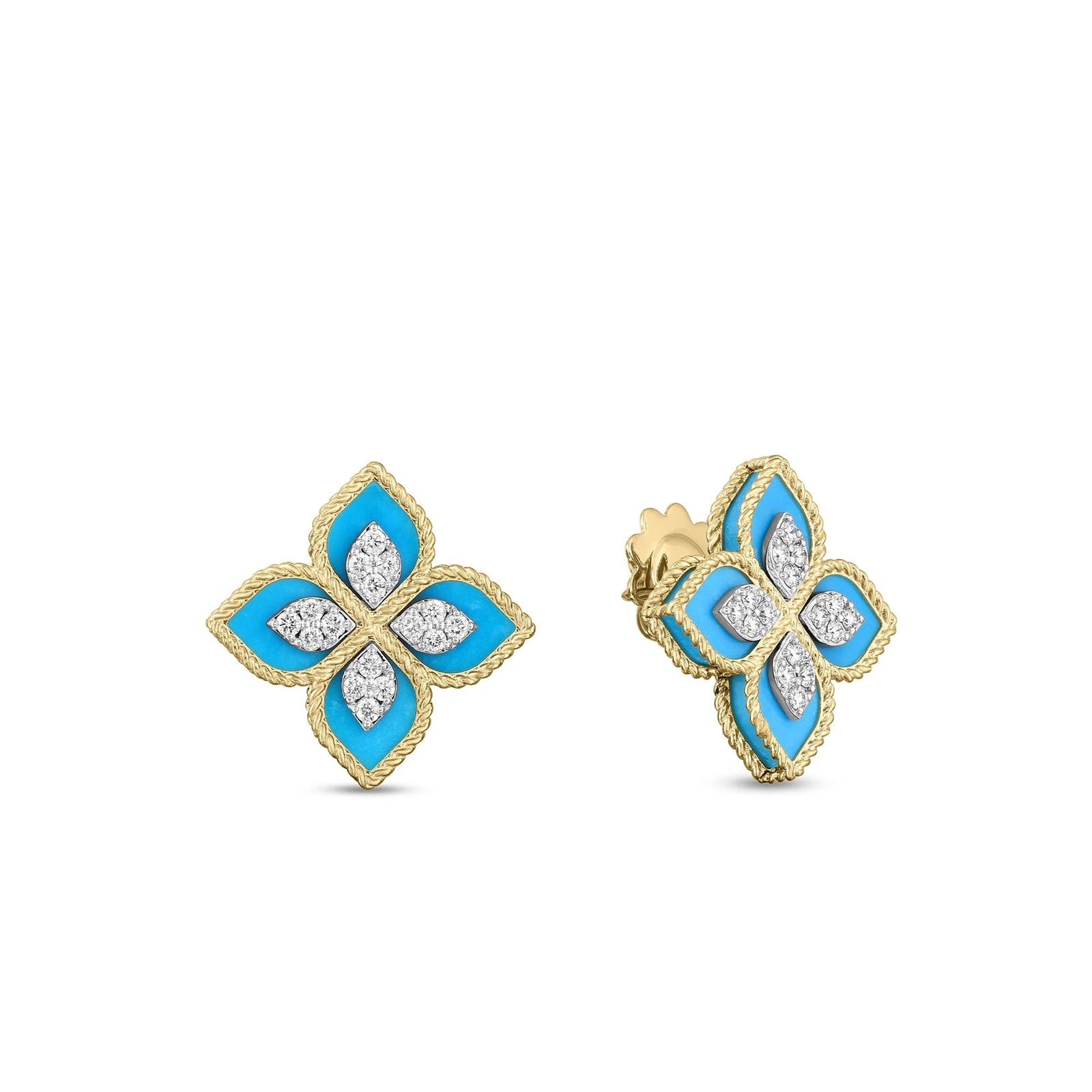 Roberto Coin 18K Yellow Gold Venetian Princess Diamodn & Turquoise Flower Stud Earrings