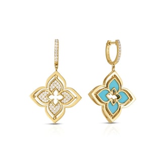 Roberto Coin 18K Yellow Gold Venetian Princess Diamond & Turquoise Flower Drop Earrings