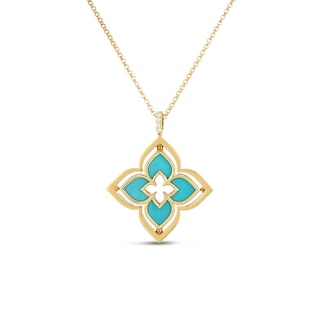 Roberto Coin 18K Yellow Gold Venetian Princess Pirouette Diamond & Turquoise Flower Pendant Necklace Roberto Coin 18K Yellow Gold Venetian Princess Pirouette Diamond & Turquoise Flower Pendant Necklace