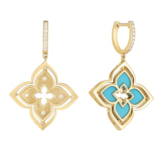 Roberto Coin 18K Yellow Gold Venetian Princess Pirouette Diamond & Turquoise Flower Drop Earrings