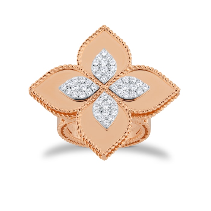 Roberto Coin Princess Flower 18ct Rose Gold 0.72ct Diamond Flower Ring - Ring Size J