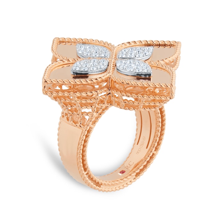 Roberto Coin Princess Flower 18ct Rose Gold 0.72ct Diamond Flower Ring - Ring Size J