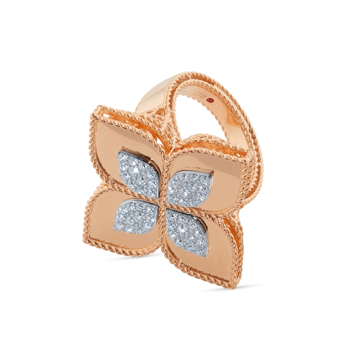 Roberto Coin Princess Flower 18ct Rose Gold 0.72ct Diamond Flower Ring - Ring Size J