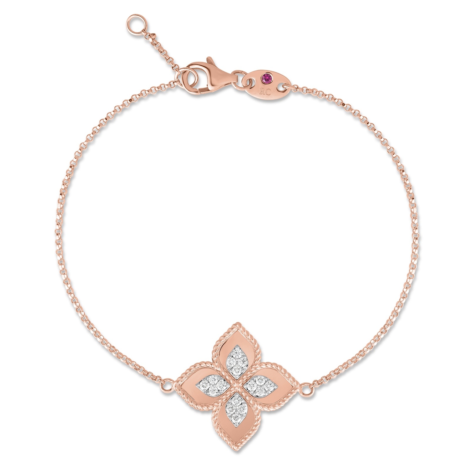 Princess Flower 18ct Rose Gold 0.18ct Diamond Flower Bracelet