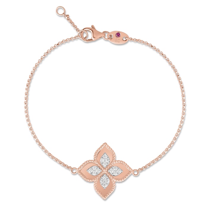 Roberto Coin Princess Flower 18ct Rose Gold 0.18ct Diamond Flower Bracelet