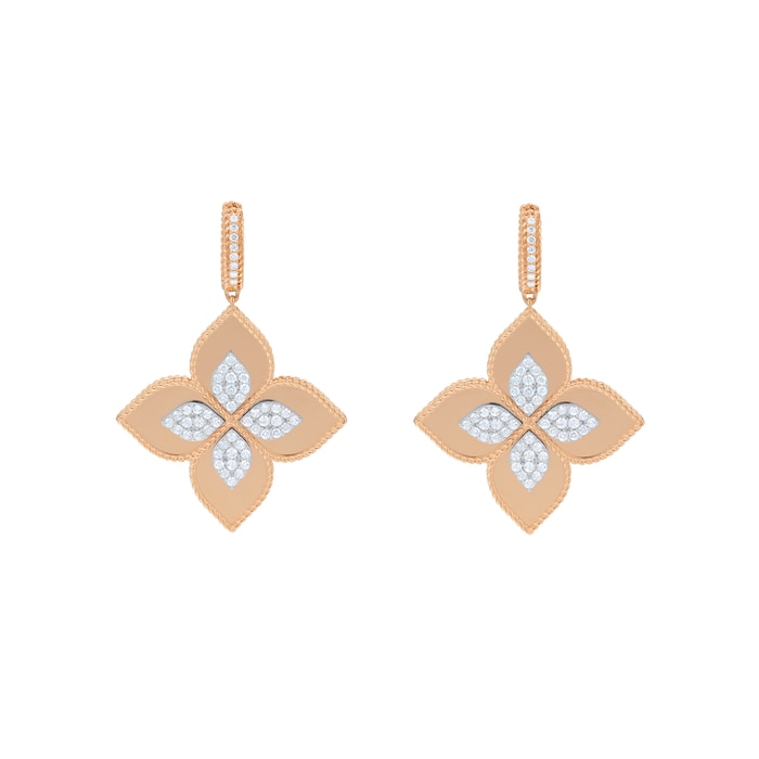 Roberto Coin Princess Flower 18ct Rose Gold 1.56ct Diamond Flower Hoop Earrings