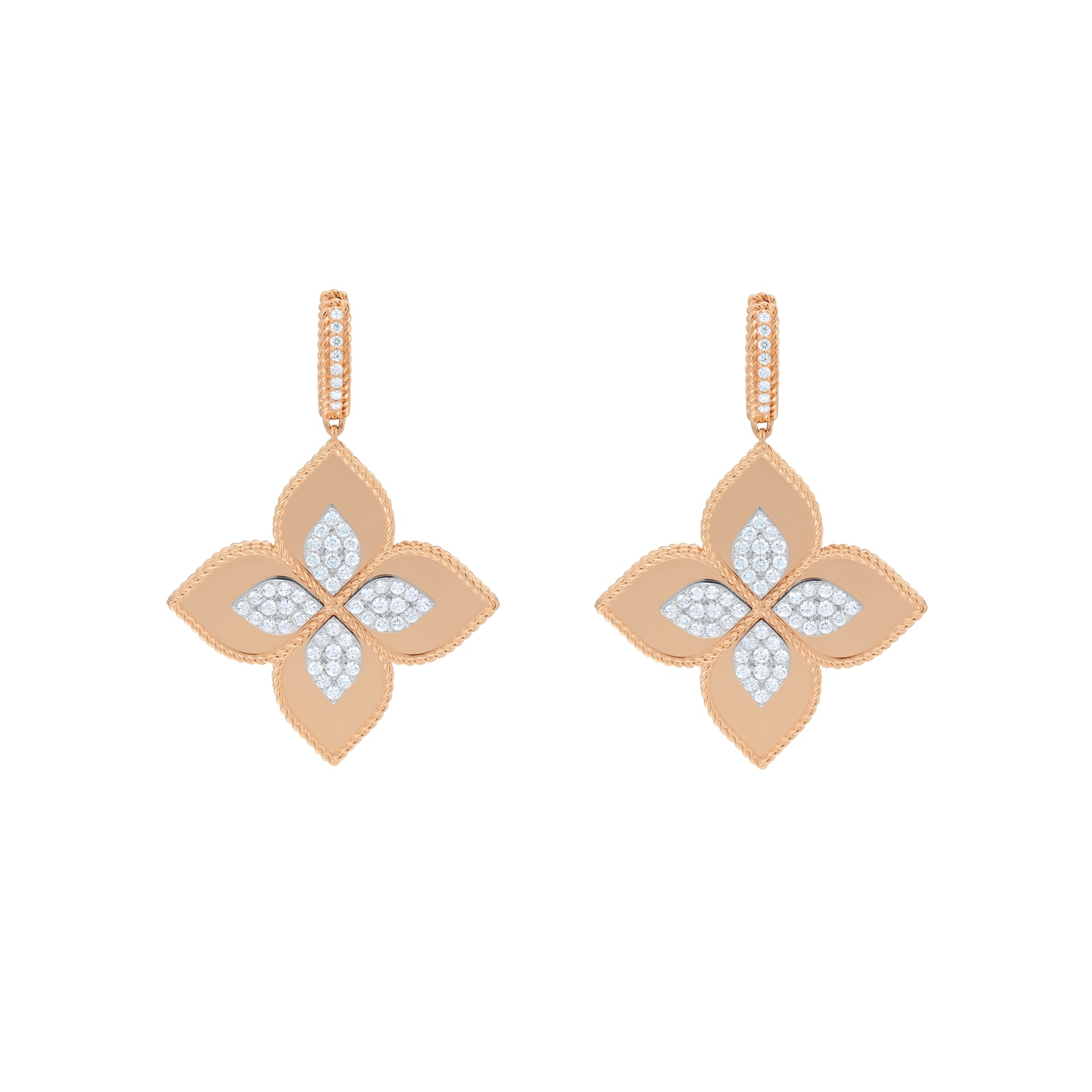 Roberto Coin Princess Flower 18ct Rose Gold 1.56ct Diamond Flower Hoop Earrings Roberto Coin Princess Flower 18ct Rose Gold 1.56ct Diamond Flower Hoop Earrings