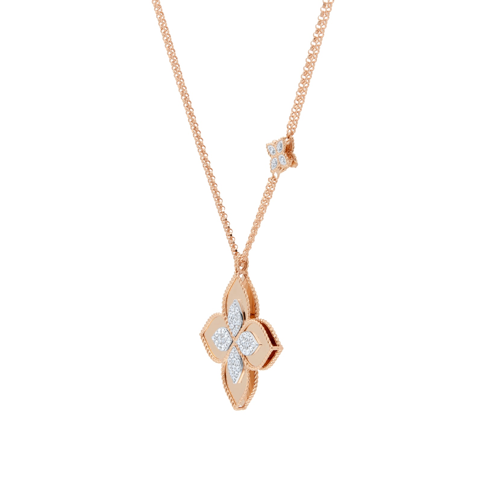 Roberto Coin Princess Flower 18ct Rose Gold 0.76ct Diamond Flower Pendant Necklace Roberto Coin Princess Flower 18ct Rose Gold 0.76ct Diamond Flower Pendant Necklace