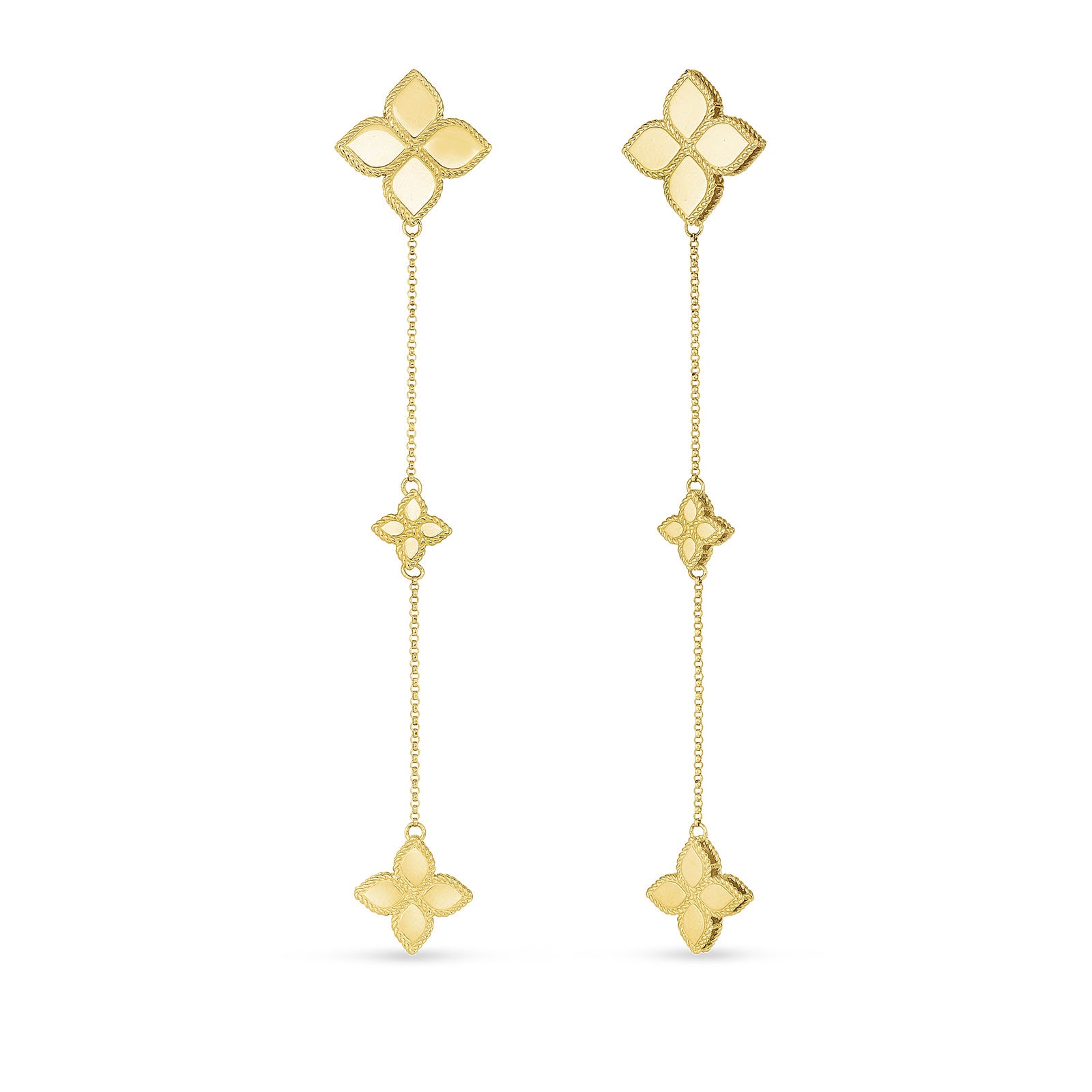 Roberto Coin Princess Flower 18ct Yellow Gold Floral Drop Earrings