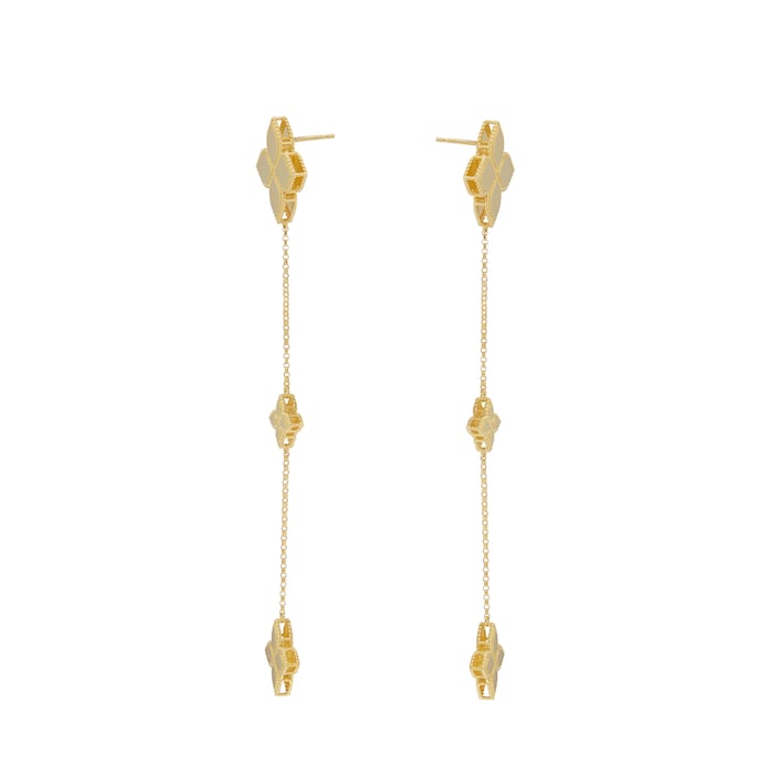 Roberto Coin Princess Flower 18ct Yellow Gold Floral Drop Earrings