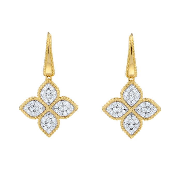 Roberto Coin Princess Flower 18ct Yellow Gold 0.91ct Diamond Flower Hoop Earrings