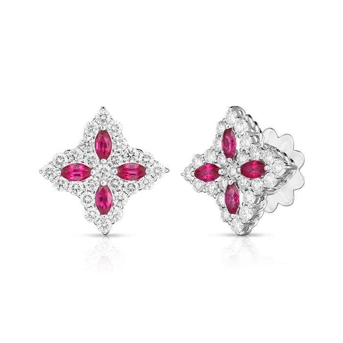 Roberto Coin 18K White Gold Venetian Princess Diamond & Ruby Stud Earrings