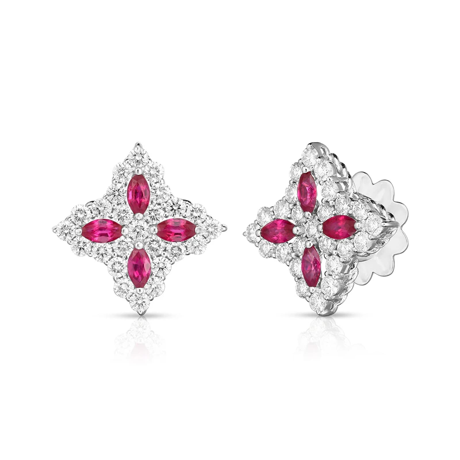 Roberto Coin 18K White Gold Venetian Princess Diamond & Ruby Stud Earrings