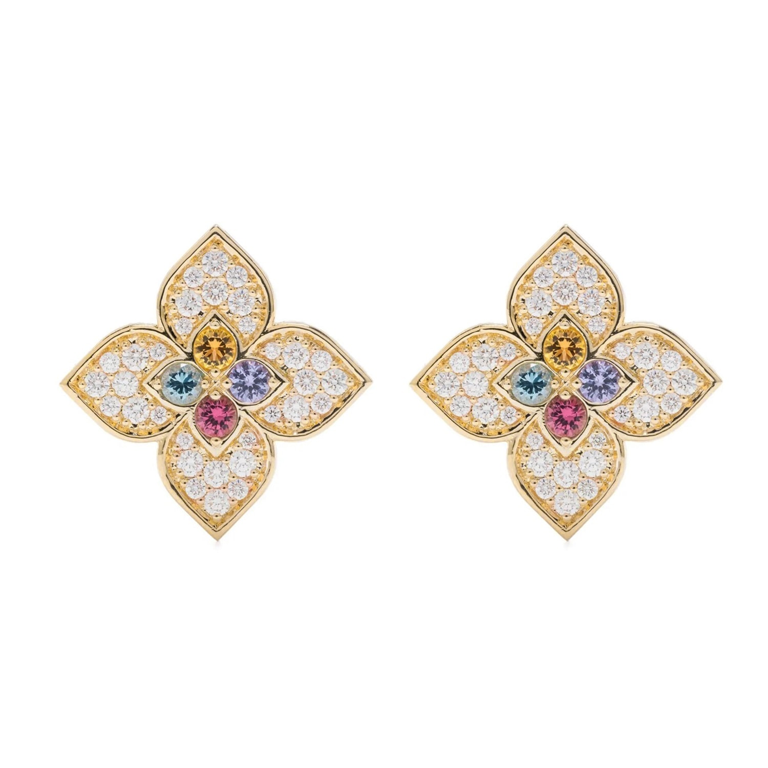 Roberto Coin Exclusive Venetian Princess Carnival 18ct Yellow Gold Diamond & Mixed Gemstone Stud Earrings