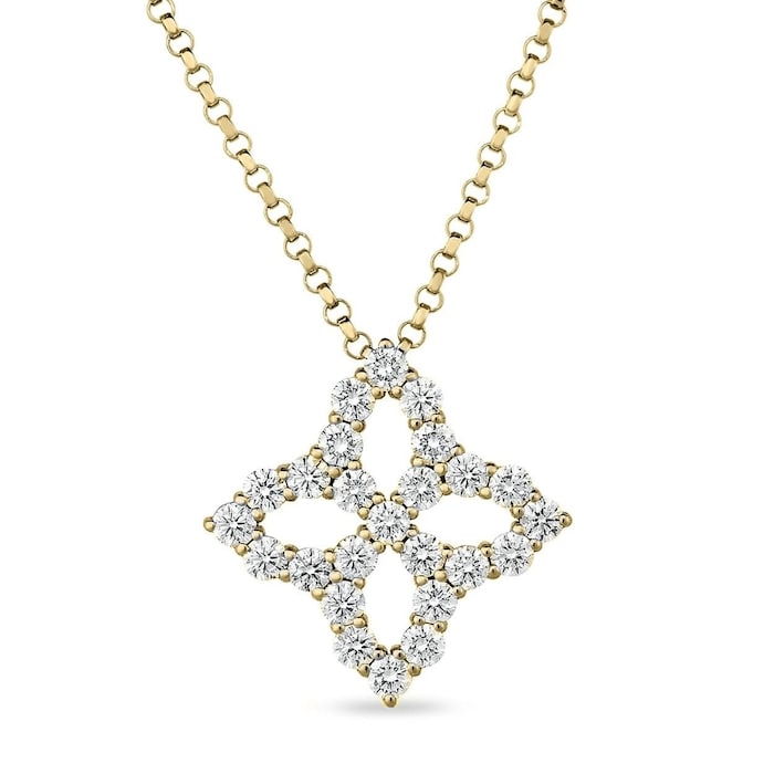 Roberto Coin 18K Yellow Gold Diamond Princess Outline Flower Diamond Necklace
