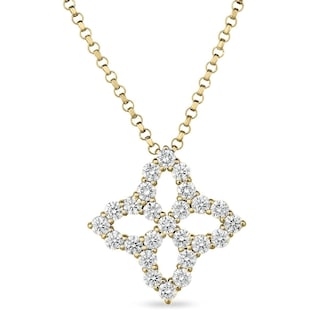 Roberto Coin 18K Yellow Gold Diamond Princess Outline Flower Diamond Necklace