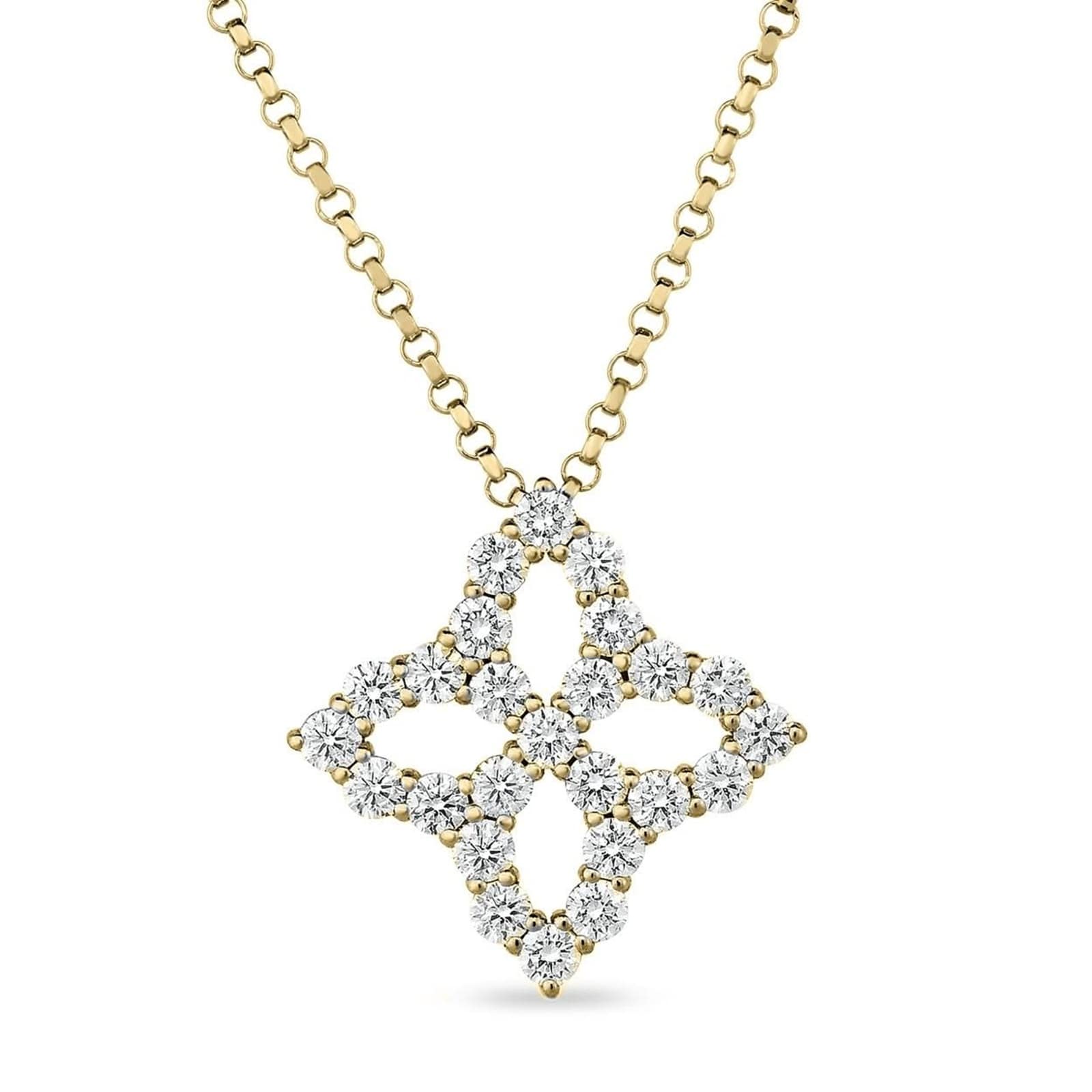 Roberto Coin 18K Yellow Gold Diamond Princess Outline Flower Diamond Necklace