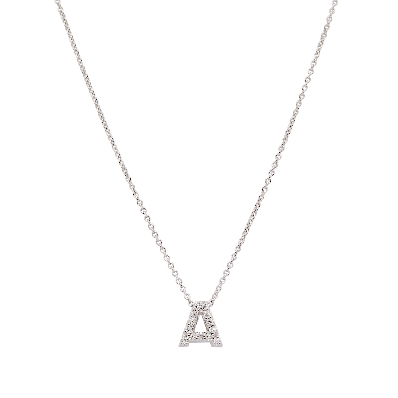 Roberto Coin Tiny Treasures 18ct White Gold 0.06ct Love Letter A Necklace