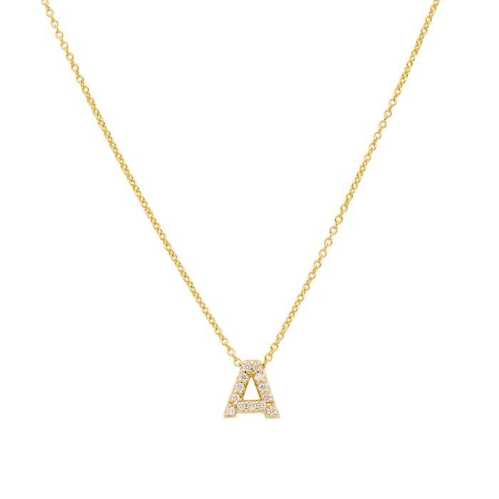 Roberto Coin Tiny Treasures 18ct Yellow Gold 0.06ct Love Letter A Necklace