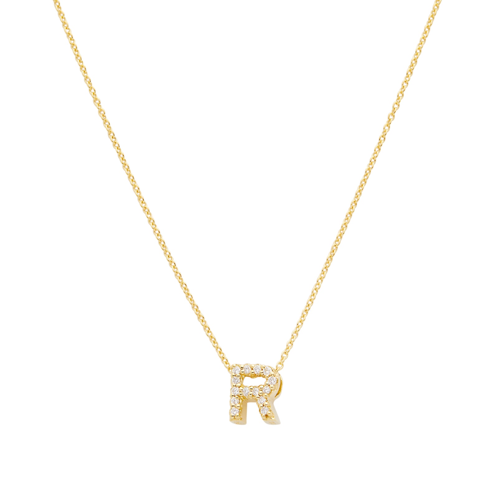 Roberto Coin Tiny Treasures 18ct Yellow Gold 0.06ct Love Letter R Necklace