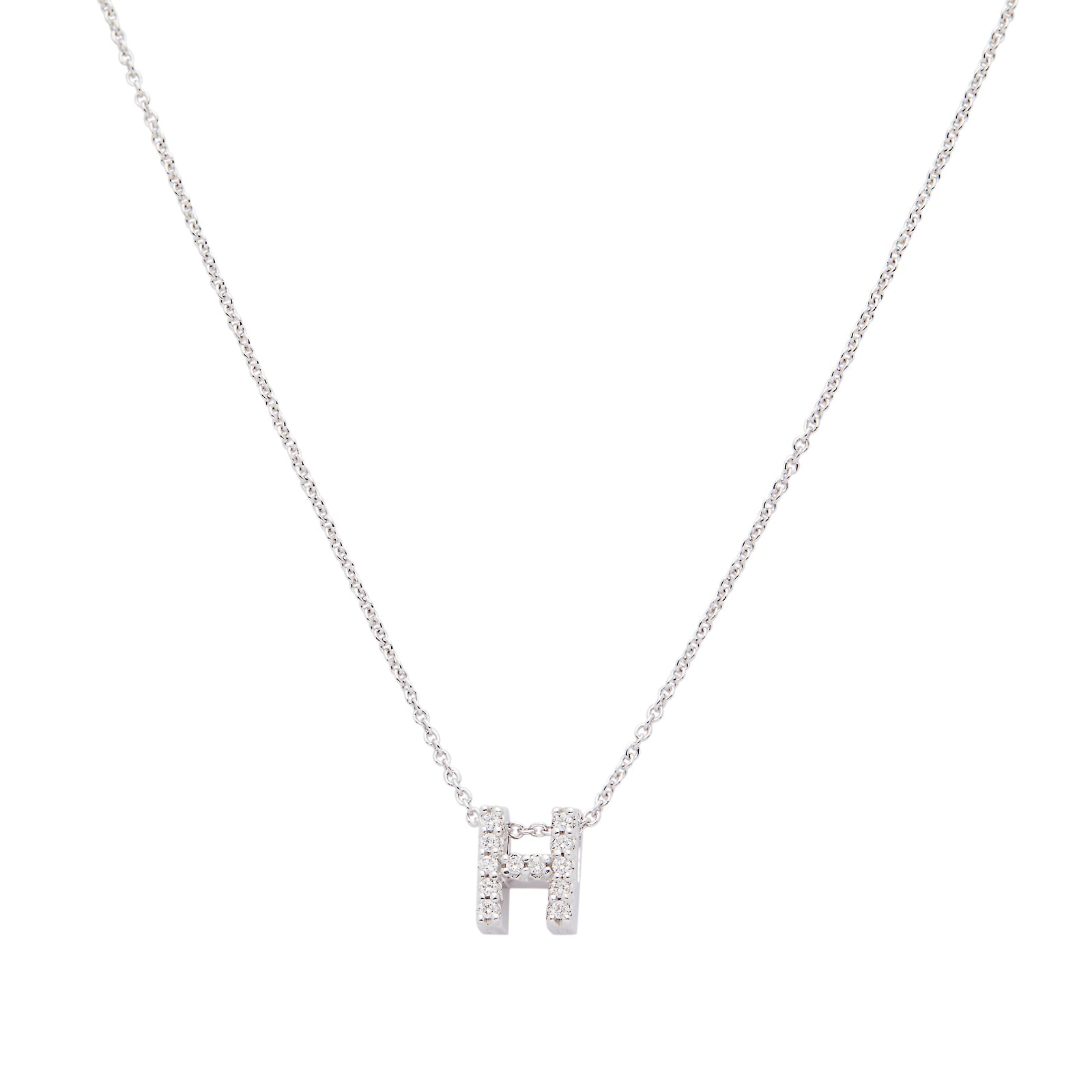 Roberto Coin Tiny Treasures 18ct White Gold 0.06ct Love Letter H Necklace