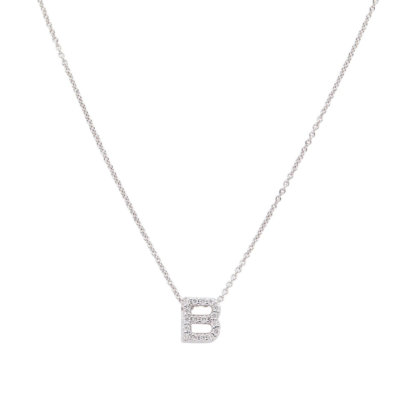 Roberto Coin Tiny Treasures 18ct White Gold 0.06ct Love Letter B Necklaces